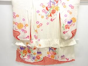 アンティーク　きぬたや謹製　藤娘　本総絞り御所車に花模様着物（内袖付き）